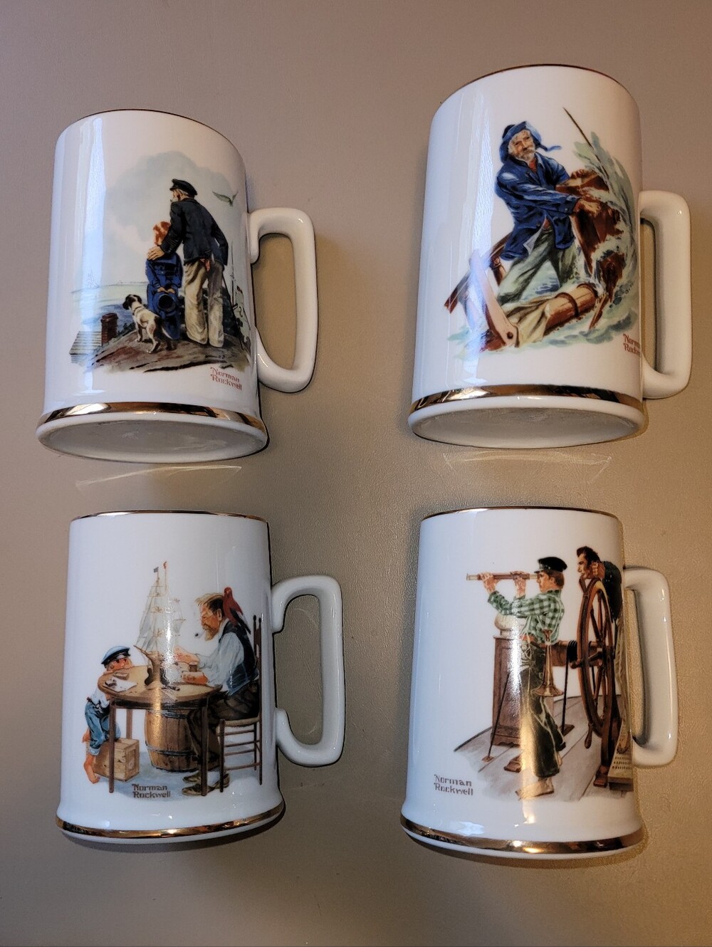 Norman Rockwell "Seafarers" Collection Porcelain Mugs = 4